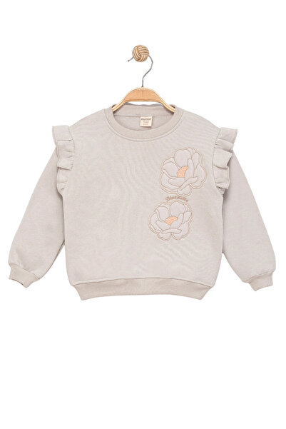 Divonette Дівчача кофта з шерстяної тканини, сіра, з довгими рукавами, з квітковим візерунком