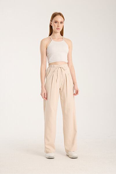 LAVA FASHION Women's Trousers with Belt, Two Pleats, High Waist