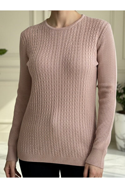 tiriTEK TRİKO بلوزة بياقة دائرية قماش قابل للتمدد للأمهات / بودرة