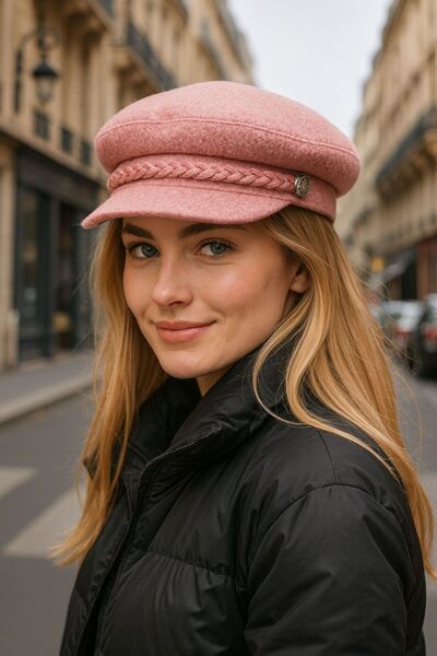 MARBERRY Women's Beanie Hat with Pink Cashmere Accessory Detail