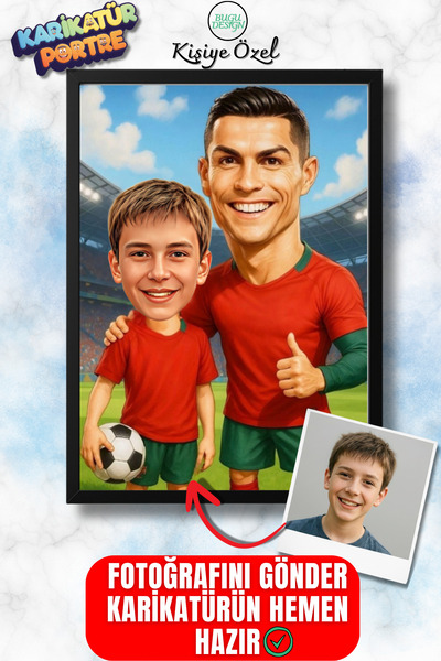 Bugucreative Kişiye Özel Ronaldo Karikatürü Çerçeveli Tablo,Hediyelik Karikatür,Kişiye Özel Karikatür