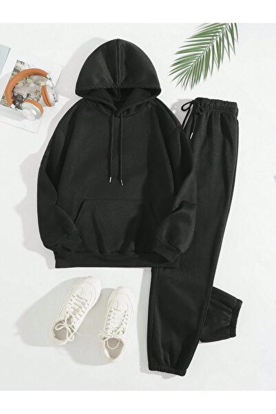 darkopia Σετ αθλητικών φούτερ Unisex Ανδρικά Γυναικεία χωρίς στάμπα Basic Printed Oversize 3 Thread Hooded