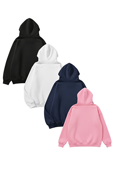 uyguntarz Унисекс черен, бял, розов и индиго 4-компонентен пакет с изгодни цени 3-слоен суитшърт с голям размер