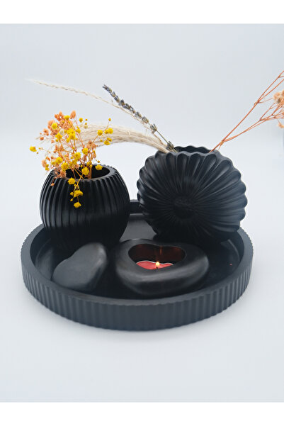 ATEŞLER HEDİYELİK مجموعة مزهرية ديكور سوداء