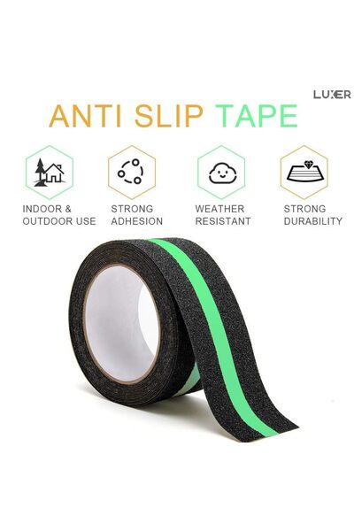 LUXER Phosphorescent Anti-Slip Adhesive Tape For Stairs/Steps, Dimensions 5 cmx5 m, Black-Green