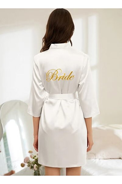 WarD Women's Wedding Bridal and Bridesmaid Robe, Solid Short Silk Satin Robe with Gold Glitter