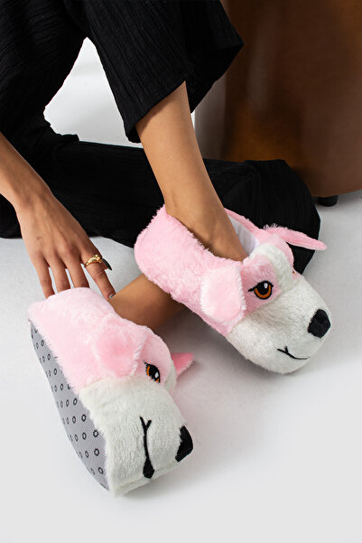 STOCON Soft Sole Pink Women's Slippers with Dog Figure Home Boots Stc1184
