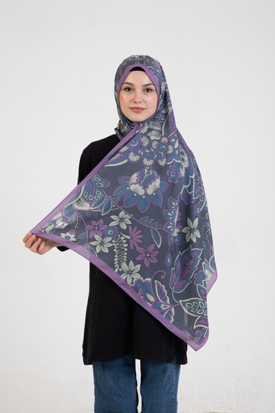 Floral Çiçek Desenli İpeksi Soft Şal Eflatun