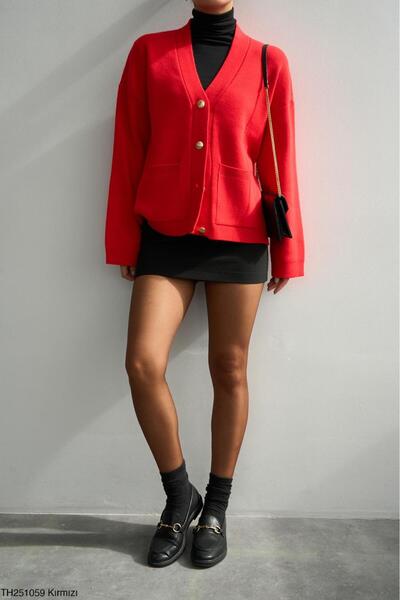 CADDELAMODA Women's V-Neck Gold Button Cardigan