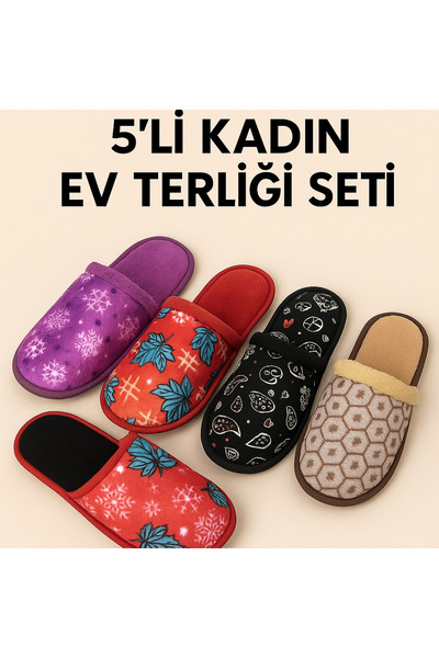 ALB TERLİK AYAKKABI SAN. TİC. LTD. ŞTİ. Women's Set of 5 Winter House Slippers - Non-Slip Sole, Warm and Comfortable, Dowry Slippers