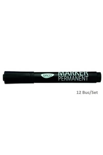 Daco Set 12 markere permanente DACO, negre, vârf de 3 mm