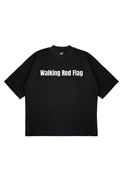 PURE EFFECT Tricou unisex supradimensionat, cu imprimeu WALKING RED FLAG, cro...