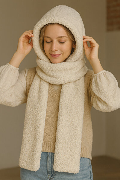 Misue Handmade Жіночий зимовий плюшевий капюшон, шарф, шапка 3 в 1, Welsoft шарф-хомут, вітрозахисна шапка