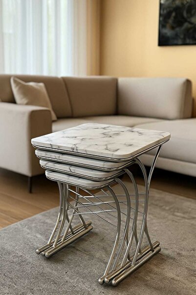 SERSEPETİM ROMA 4 LÜ BEYAZ MERMER DESEN KROM AYAK 2026 SYLY