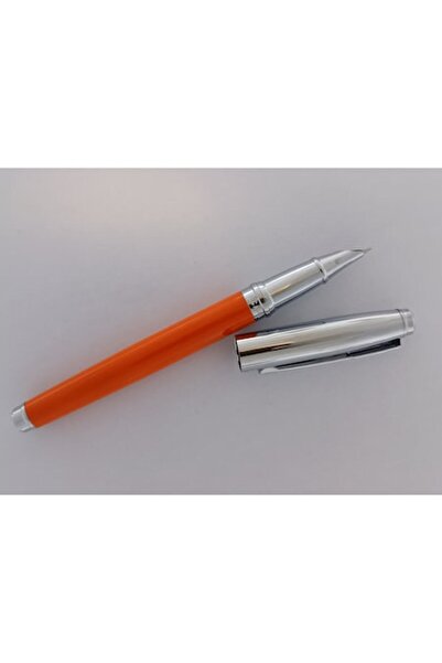 Ecada Stilou metalic, culoare portocalie cu capac argintiu, peniță ascunsă, c...