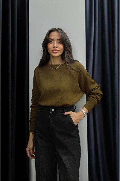 Havoş Yağ Yeşili Yünlü Basic Triko Kazak