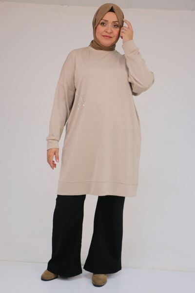Eslina 58165 Plus Size Modal Tunic with Stone Print Detail - Mink