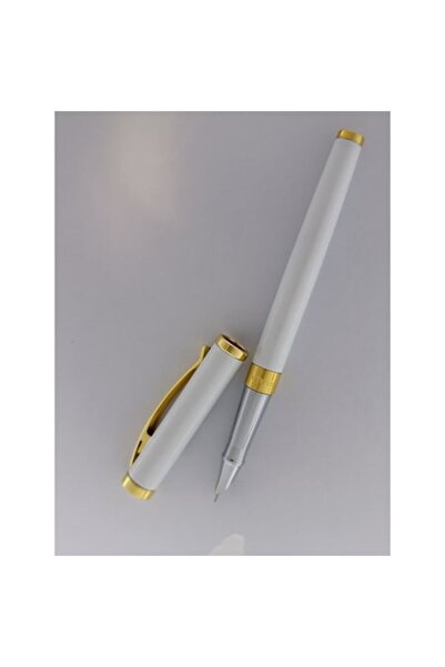 Ecada Stilou metalic Ecada, culoare corp alb cu ornamente aurii, penita ascun...