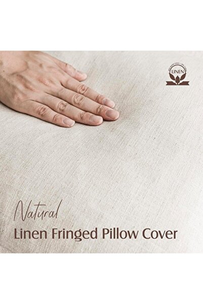 Foindtower Set of 2 Linen Fringe Throw Pillow Covers, 50x50 cm, Beige