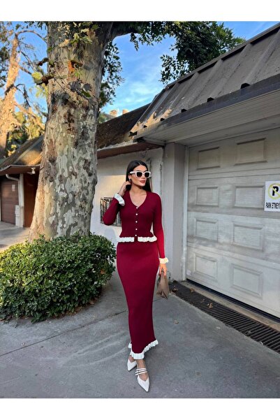 MAXXANA Slim Fit Ruffle Detailed Ribbed Skirt and Blouse Stylish Knitwear Set