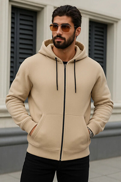 DAMGA JEANS سترة شتوية للرجال قصة فضفاضة كريم كابسون بسحاب