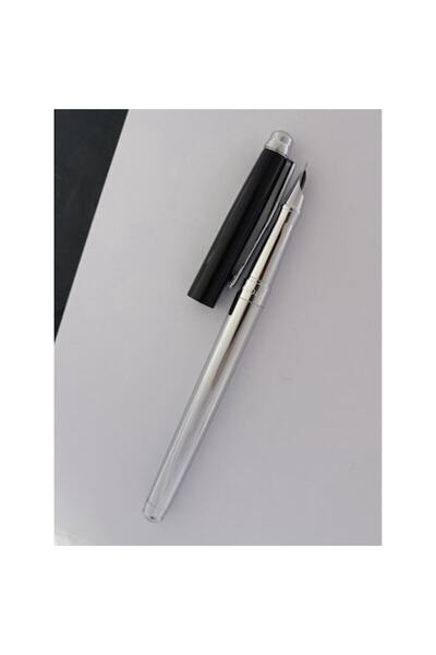 Ecada Stilou metalic argintiu cu capac negru, ECADA, penita ascunsa, lucios