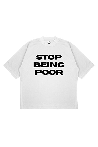 PURE EFFECT Tricou unisex oversize cu imprimeu „Stop Being Poor”, croială box...