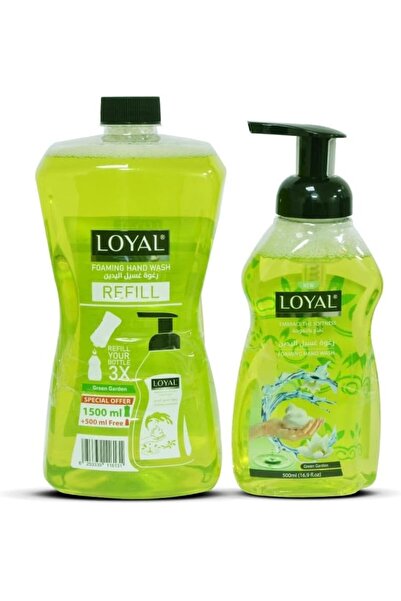 Loyal مجموعة غسول اليدين الرغوي، زجاجة مضخة سعة 500 مل مع عبوة إعادة تعبئة سعة 1500 مل، لون أخضر