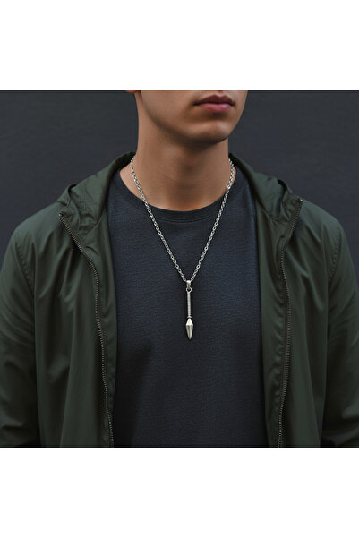 Alooya Antik Mızrak Ucu Gümüş Kaplama Düz Zincir Kolye