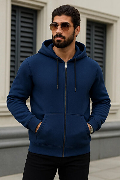 DAMGA JEANS سترة شتوية للرجال قصة فضفاضة باللون الأزرق بسحاب من كابسون