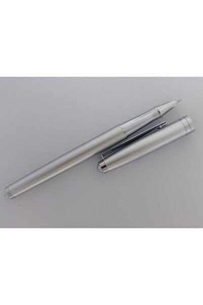 Ecada Stilou metalic gri-mat, penita ascunsa, cu convertor sau patron de cern...