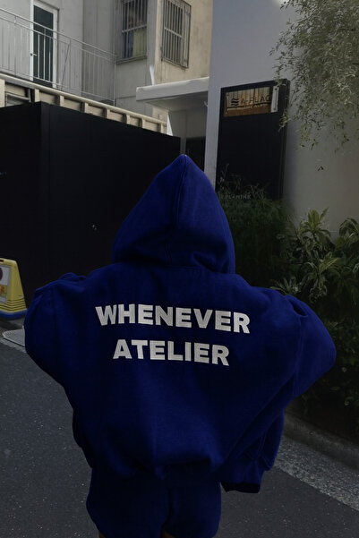 CLASSY.MODA Unisex Hooded Sweatshirt Oversized Arka Printed'Whenever Atelier' 3 Thread Raised