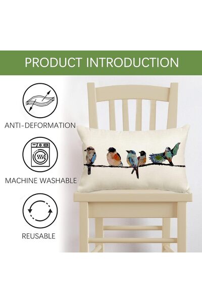 Generic RABUSOFA 12x20 in Cotton Decorative Throw Pillow Cover - Hand-Painted Bird Print, Teal