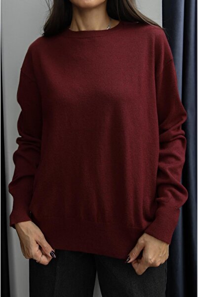 Havoş Burgundy Wool Basic Knit Sweater