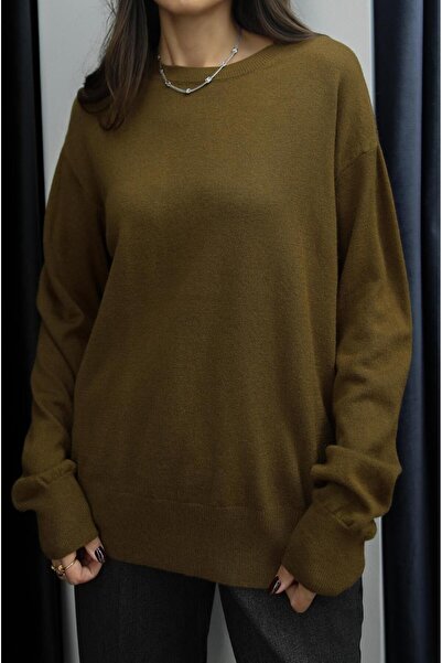 Havoş Yağ Yeşili Yünlü Basic Triko Kazak