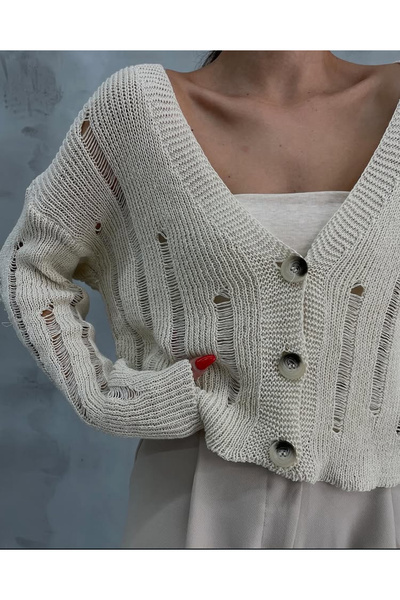 Nokta Premium Quality Cream Lace-Like Knit Cardigan