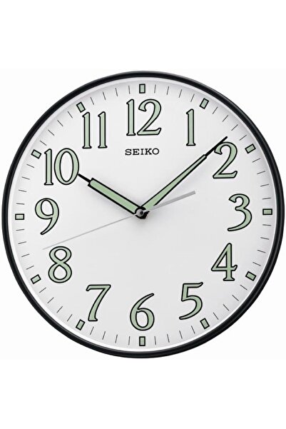 007 ساعة حائط سيكو، ١٢ بوصة، بإطار أسود وأرقام مضيئة، وجه أبيض، كوارتز