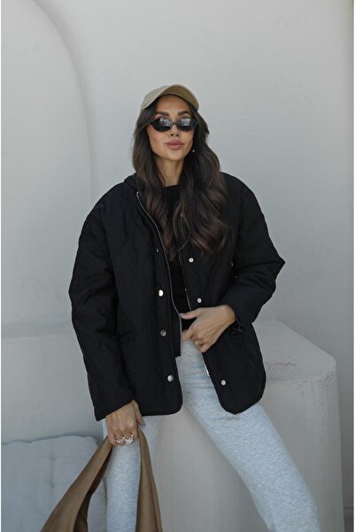 Havoş Siyah Garni Detaylı Kapitone Mont