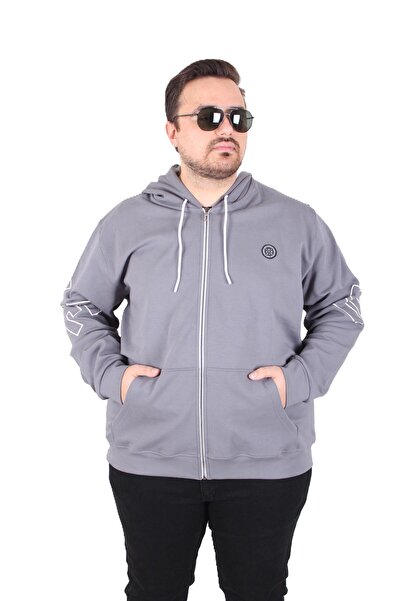 MocGrande Large Size Hooded Zippered Sweat Double Face Ossi 25705 Fume