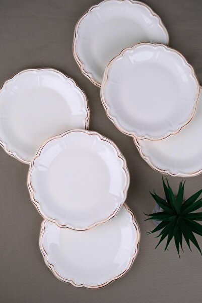 tabakevi Tabak Evi Porcelain Antique Stoneware Cake Plate 20.50cm 6 Person 6 Pieces