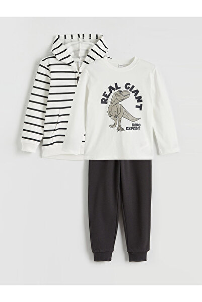 LC Waikiki Lcw Kids Ecru Dinosaur Printed Boy's Suit