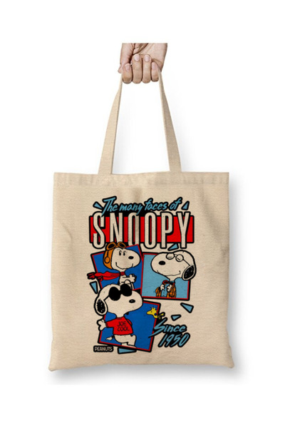Toyaso Τσάντα αγορών Snoopy Peanius White Tote Bag με μακριά λαβή Τσάντα παρα...
