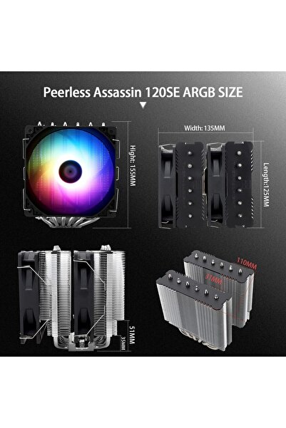 ThermalRight PA120 SE ARGB CPU Air Cooler - 6 Heatpipes, Dual 120mm PWM Fans, Aluminum, AGHP, 4-Pin