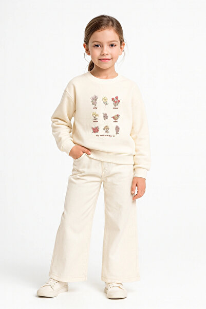 Divonette Дівчача кофта Екрю з довгими рукавами та квітковим візерунком