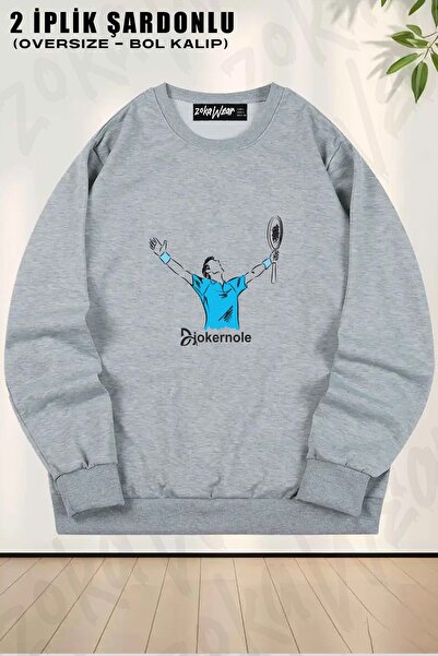 ZOKAWEAR سويت شيرت نوفاك جوكوفيتش نول تنس مطبوع قصة فضفاضة برقبة دائرية للجنسين