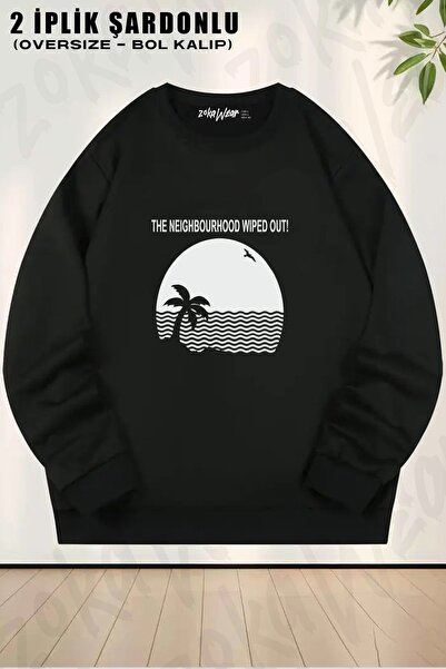 ZOKAWEAR سويت شيرت The Neighborhood Wipe Out مطبوع قصة فضفاضة برقبة دائرية لل...