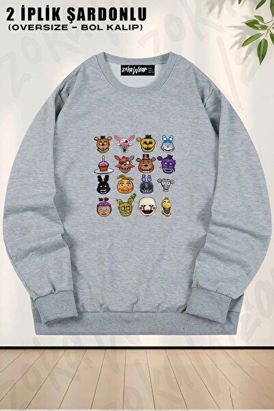 ZOKAWEAR سويت شيرت Five Nights At Freddy's pixel مطبوع قصة فضفاضة برقبة دائري...