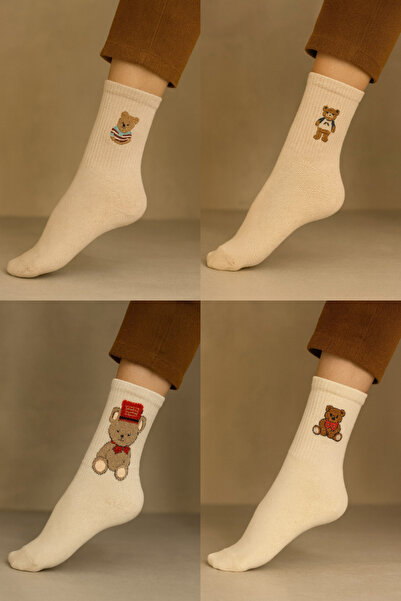 Shocks özgür ruhlara Ayıcık Desenli 4'lü Bambu Kadın Çorap