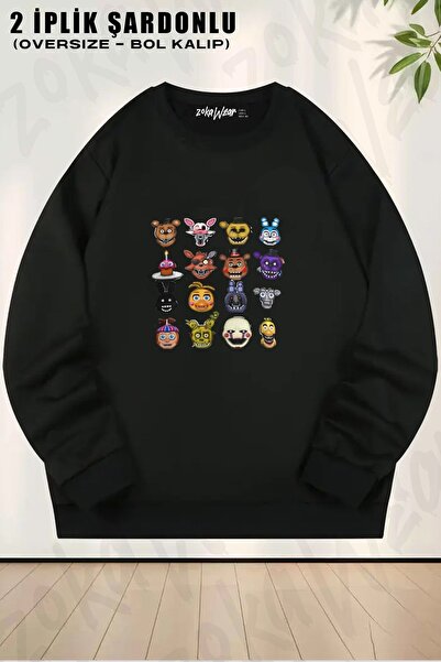 ZOKAWEAR سويت شيرت Five Nights At Freddy's pixel مطبوع قصة فضفاضة برقبة دائري...