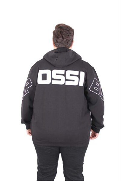 Starbattal Large Size Hooded Zippered Sweat Double Face Ossi 25705 Black